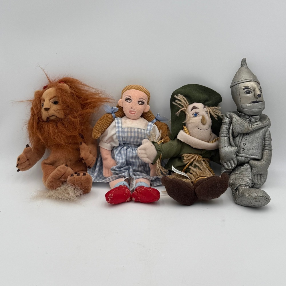 Vintage 1998 Warner Bros Wizard of Oz Plush Set Dorothy Lion Scarecrow Tin Man